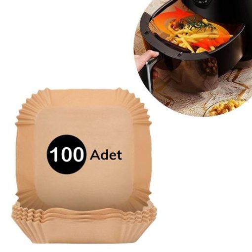 100 Adet Air Fryer Pişirme Kağıdı Tek Kullanımlık  Gıda Yağlı Kağıdı Kare Tabak Model (4913)