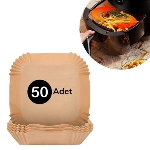 50 Adet Air Fryer Pişirme Kağıdı Tek Kullanımlık Hava Fritöz Yağ Geçirmez Yapışmaz Kare Tabak Model (4913)