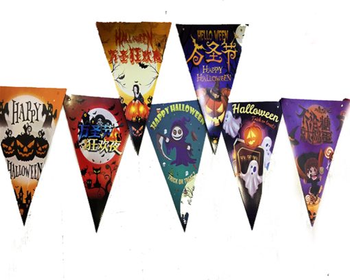 Lüks Baskılı Üçgen Model Halloween Banner Süs Bayrak 8 li (4913)