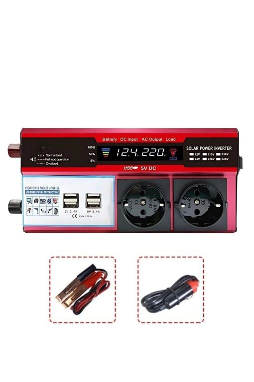 12v 2000w Araç Ve Güneş Enerjisi Uyumlu Modifiye Sinus Inverter Çift Usb Çift Priz Ve Çakmaklıklı (4913)