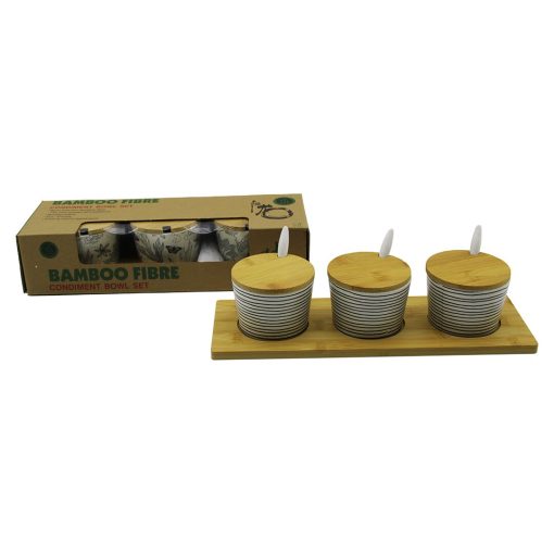 3 PCS BAMBU KAPAK - ALTLIK FİBER - MELAMİN BAHARATLIK TAKIM (4913)