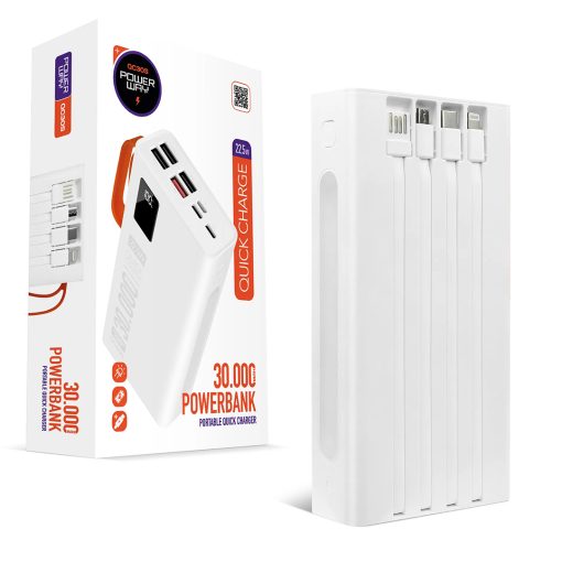 30000 MAH DİJİTAL GÖSTERGELİ KENDİNDEN KABLOLU POWERBANK (4913)