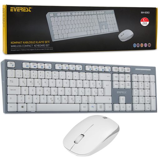 EVEREST KM-6063 BEYAZ/GRİ KABLOSUZ Q MULTIMEDYA KLAVYE+MOUSE SET (4913)