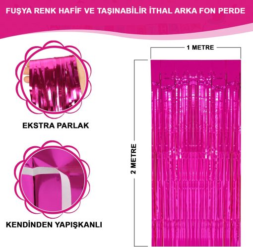 Fuşya Renk Ekstra Metalize Parlak Saçaklı Arka Fon Perde İthal A Kalite 1x2 Metre (4913)