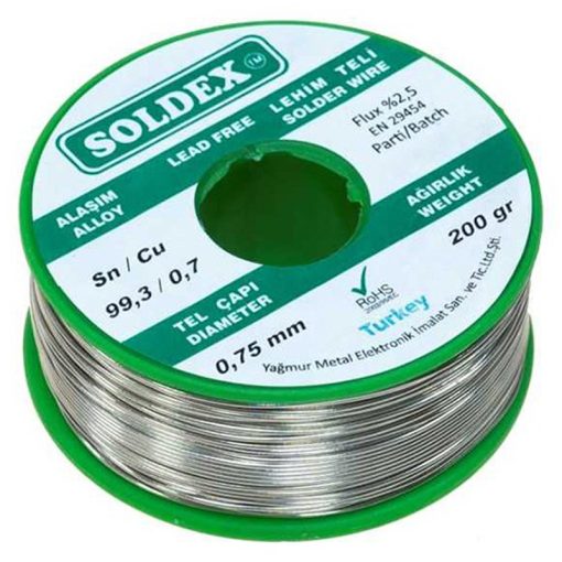 KURŞUNSUZ SOLDEX 200 GR 0.75 MM KURŞUNSUZ LEHİM TELİ SN 99.3 / CU 0.7 (4913)