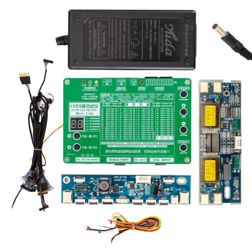 LVDS LCD TESTER T-60S LCD/LED TV PANEL TEST CİHAZI + 14 PARÇA KABLO +2 PARÇA INVERTER + ADAPTÖR (4913)