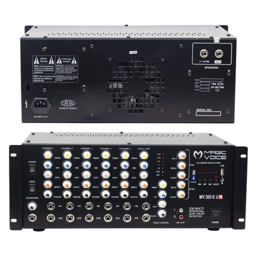 MAGICVOICE MV-300EU-TR 300 WATT 6 MİK. GİRİŞLİ USB*BT-TRAFOLU MIXER KÜP ANFİ (4913)