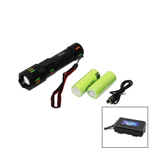 METAL GÖVDE ZOOMLU EL FENERİ USB ŞARJLI + YEDEK PİLLİ - 3 İNCE PİLLİ - POWERBANK PLS.KUTULU (4913)