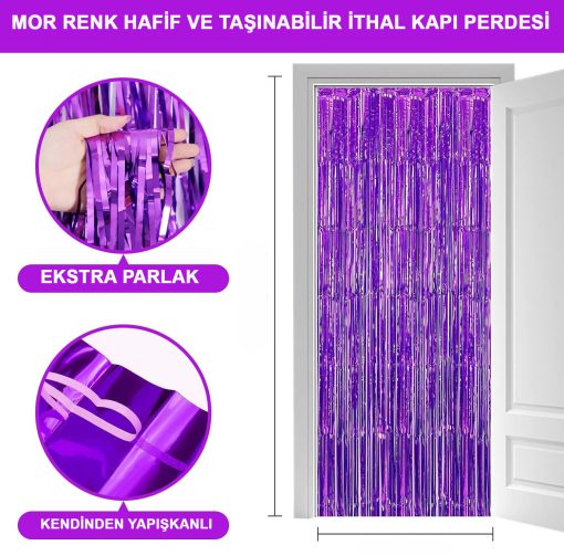 Mor Renk Ekstra Metalize Parlak Saçaklı Arka Fon Perde İthal A Kalite 1x2 Metre (4913)