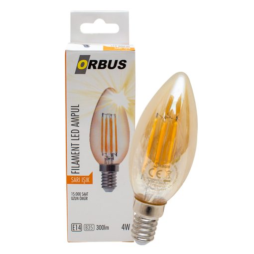 ORBUS ORB-BA3 FILAMENT BULB B35 4 WATT E14 300 LMN AMBER SARI LED AMPÜL (4913)