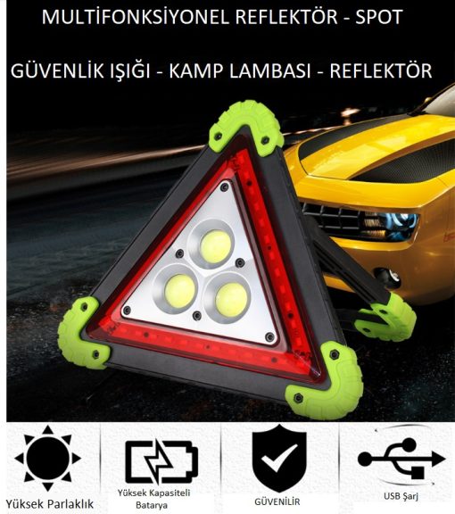 Reflektör 3 Ledli Güneş Enerjili - Kamp Feneri - Işıldak - Powerbank (4913)