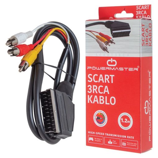 SCART 3 RCA KABLO 1.2 METRE 7 MM SİYAH * SCART TOS KABLO KUTULU (4913)