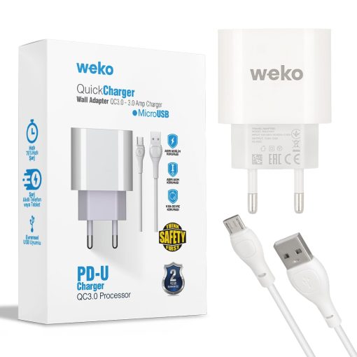 WK-21441 PDU QC 3.0 AMPER ŞARJ BAŞLIK ADAPTÖRÜ + MICRO USB KABLO (NO:1) (4913)