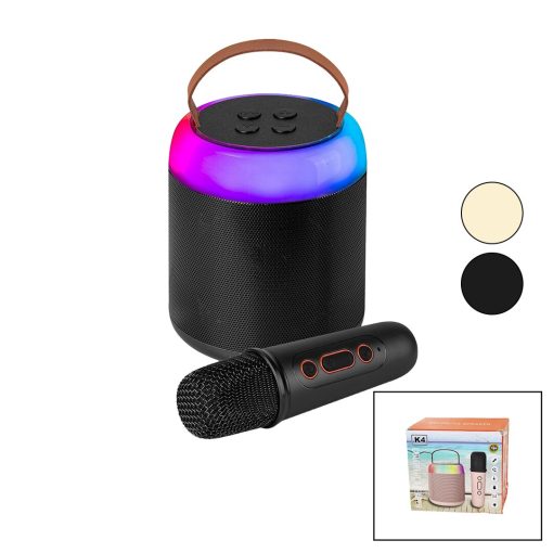 YUVARLAK KARAOKE MİKROFONLUBLUETOOTH WİRELESS HOPARLÖR - SPEAKER USB ŞARJLI - IŞIKLI (4913)