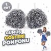 1 Çift ( 2 Adet ) Gümüş Renk 23 Nisan 19 Mayıs 29 Ekim Okul Gösteri Ponponları Ekstra Dolgun