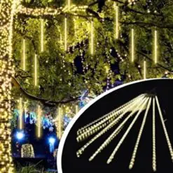 10'lu 45 cm Plastik Meteor LED USB 2M Kablo Sarı Renk Ağaç Işığı – Renk Değiştiren Asmalı Dekoratif Bahçe ve Dış Mekan Aydınlatması