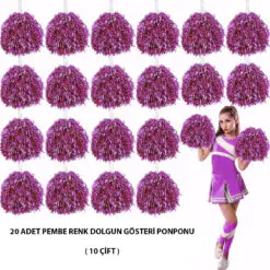 10 Çift ( 20 Adet ) Pembe Renk 23 Nisan 19 Mayıs 29 Ekim Okul Gösteri Ponponları