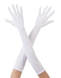 Beyaz Renk Dirseğe Kadar Uzun Kumaş Eldiven 40 cm