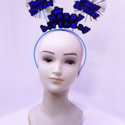 Happy Birthday Yazılı Püsküllü Neon Mavi Renk Doğum Günü Tacı 22x19 cm