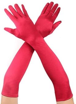 Kırmızı Renk Dirseğe Kadar Uzun Kumaş Eldiven 40 cm