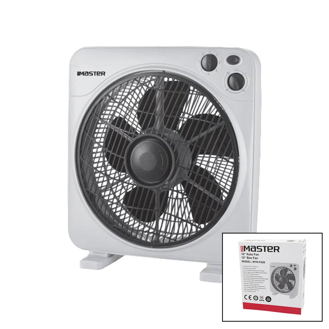 12 İNÇ  KUTU FAN  VANTİLATÖR  3 KADEME HIZ   5 PLASTİK KANAT  40W   60DK.ZAMAN AYARLI  MTR-F620