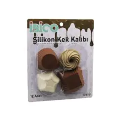 12PCS   RENKLİ SİLİKON  MUFFİN - KEK KALIP MİX ŞEKİL= 3-DİKDÖRTGEN - 3-YUVARLAK - 3-RÜZGAR GÜLÜ - 3-YILDIZ