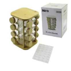 16PCS KARE - DÖNER STANDLI CAM - BAMBU KAPAK TUZLUK - BAHARATLIK BAMBU STAND