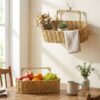 2’li Duvar Askılı Plastik Rattan Organizer – Oval Hasır Görünümlü Mutfak Raf Sepeti, Banyo ve Ev İçi Düzenleme Ünitesi