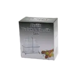 2 PCS ŞEFFAF KAPAK AKRİLİK TUZLUK - BİBERLİK - BAHARATLIK METAL STANDLI KARE - BOMBELİ