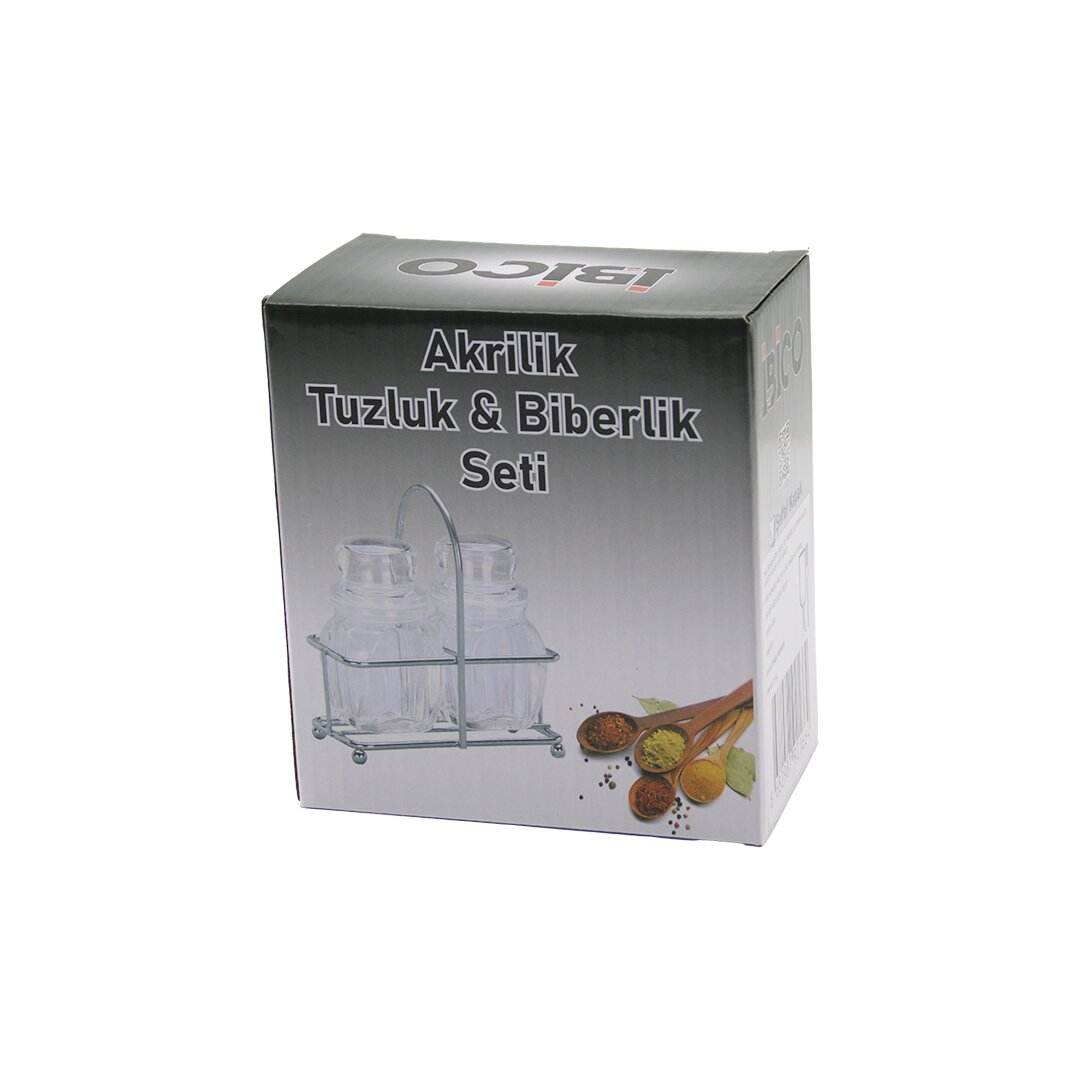 2 PCS ŞEFFAF KAPAK AKRİLİK TUZLUK - BİBERLİK - BAHARATLIK METAL STANDLI KARE - BOMBELİ