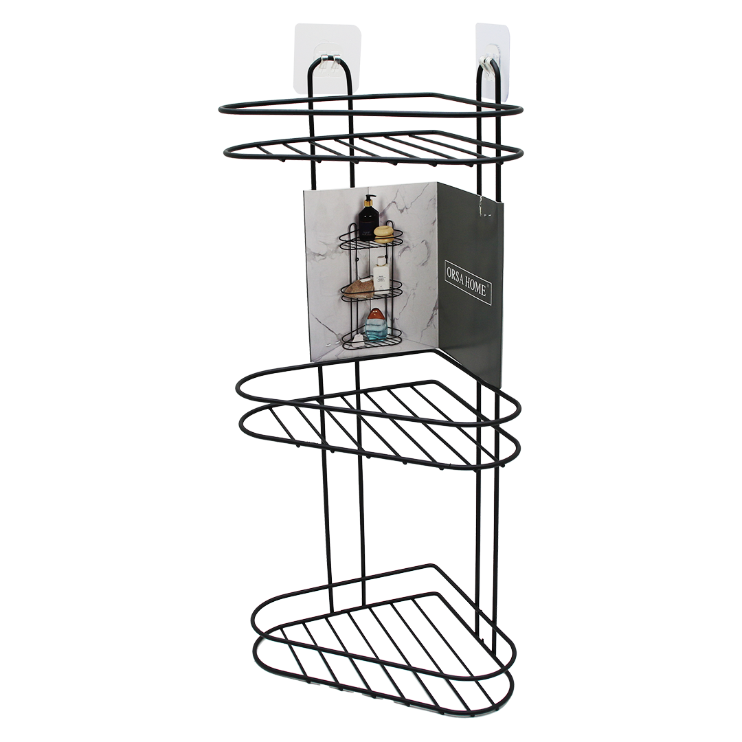 3 KATLI  SİYAH METAL KÖŞE RAFI