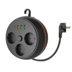 3 Adet Soket,3 Adet USB ve 1 Adet Type-C Girişli Termal Akım Korumalı Makaralı Priz 3395