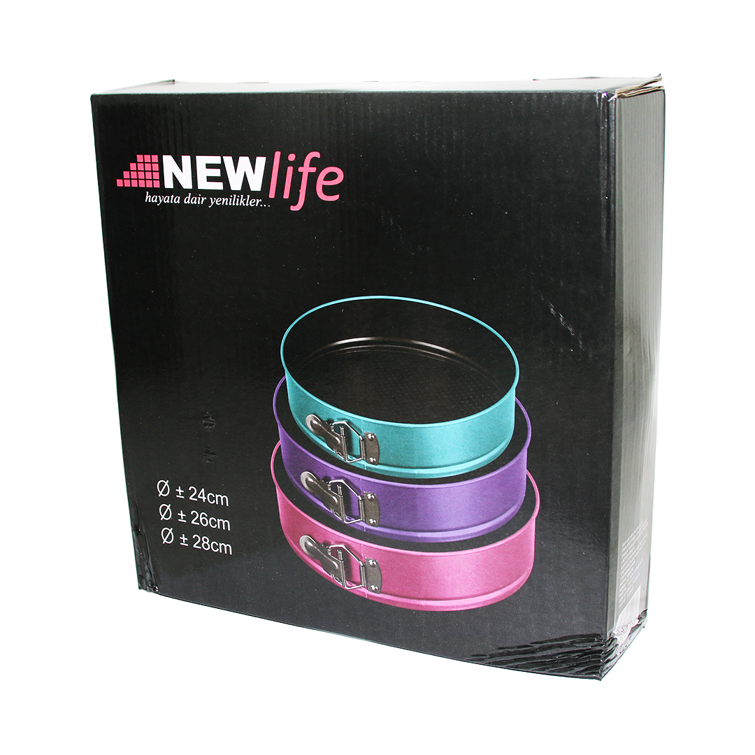 3 PARÇA  YUVARLAK - RENKLİ KELEPÇELİ METAL KEK KALIP 24-26-28CM