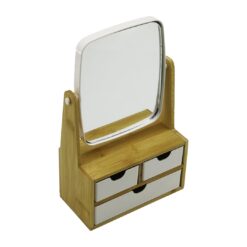 3 ÇEKMECELİ BAMBU AHŞAP STANDLI=9X9.5X18X21.5CM MAKYAJ AYNASI=15X18CM TAKILIK 2+1 ORGANİZER