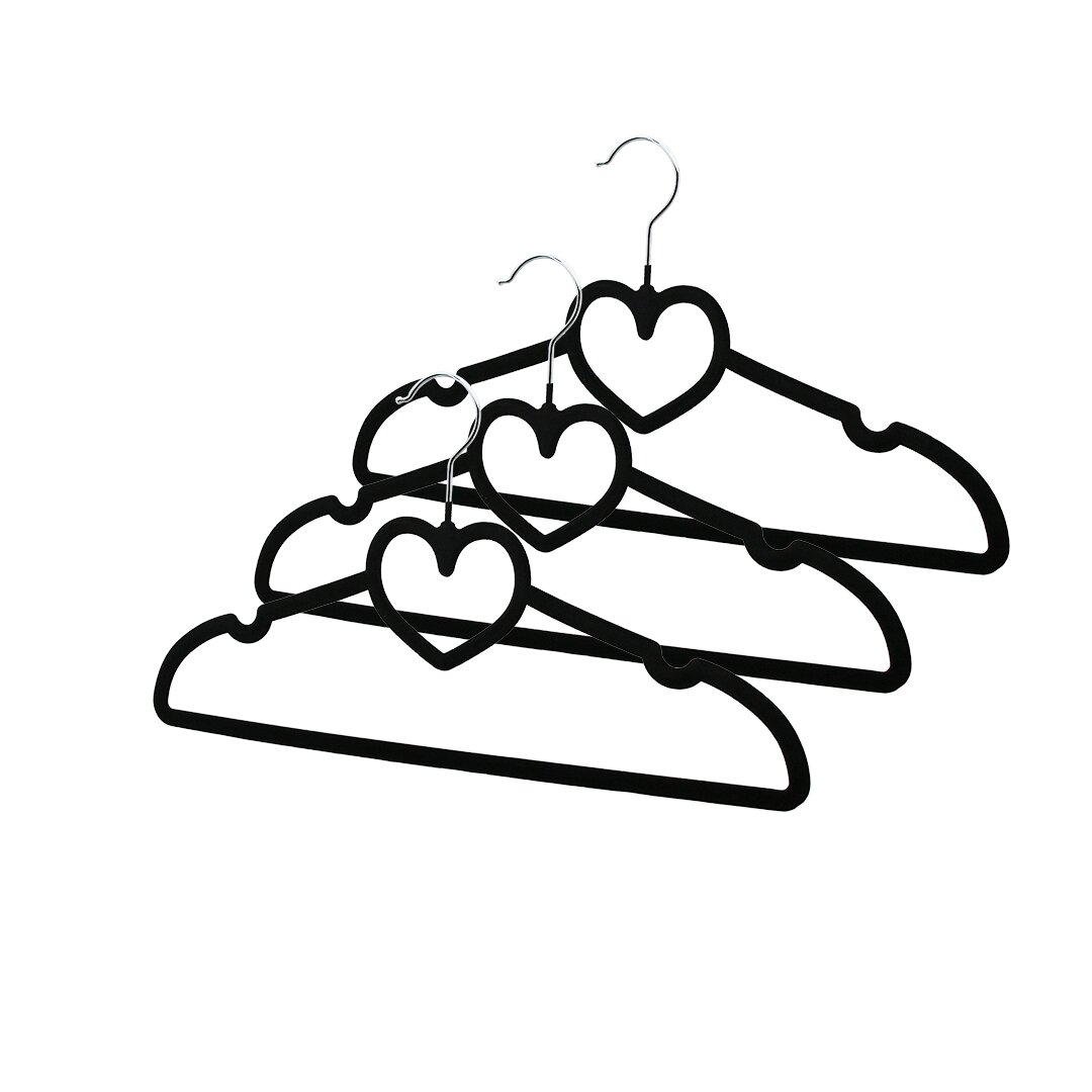 3PCS SİYAH KADİFE KAPLI - KALPLİ PLASTİK ASKI METAL UÇLU