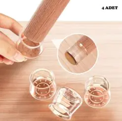 4'lü Keçeli Şeffaf Silikon Sandalye Ayak Koruyucu Seti