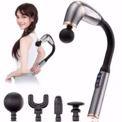 4 Farklı Başlıklı Uzun Saplı Derin Doku Masaj Tabancası, Boyun, Omuz ve Sırt için Ergonomik Saplı Çoklu Masaj Modlu Taşınabilir Masaj Aleti