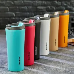 400ML TERMOS BARDAK RENKLİ PASLANMAZ ÇELİK - KAYDIRMAZ TPR TABAN - SIZDIRMAZ KAPAK