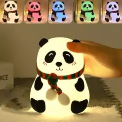 5 Farklı Renk Modlu Panda Figürlü Pofuduk LED Gece Lambası–Yumuşak Dokulu Çocuk Odası ve Dekoratif Şarjlı Ortam Işığı
