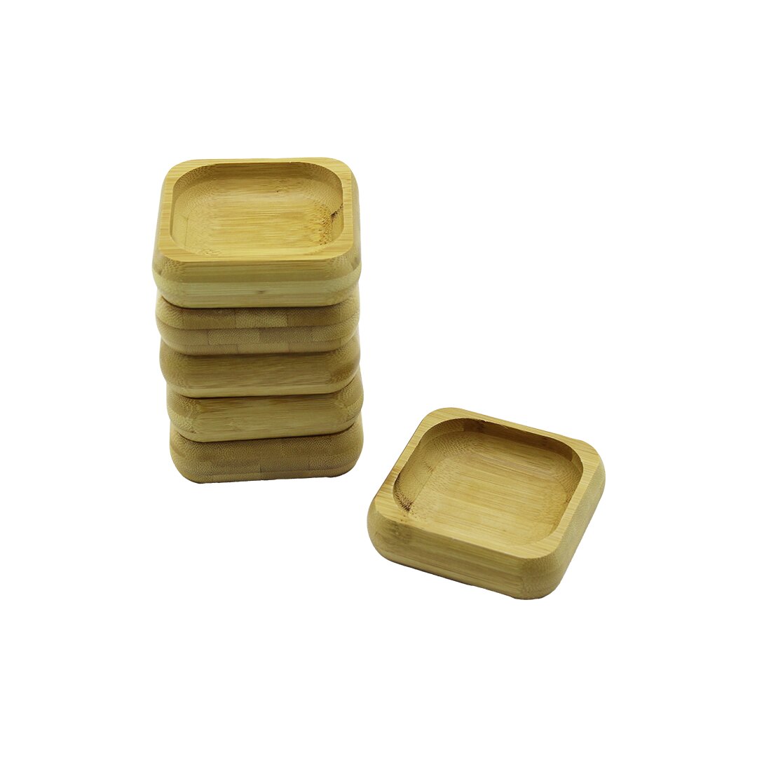 6 ADET 9X9CM KARE AHŞAP BAMBU ÇEREZLİK - LOKUMLUK KASE DERİNLİK: 1.8CM