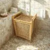 AHŞAP BAMBU KİRLİ ÇAMAŞIR SEPET KUMAŞ ÇANTALI SEPET=40X35X60CM
