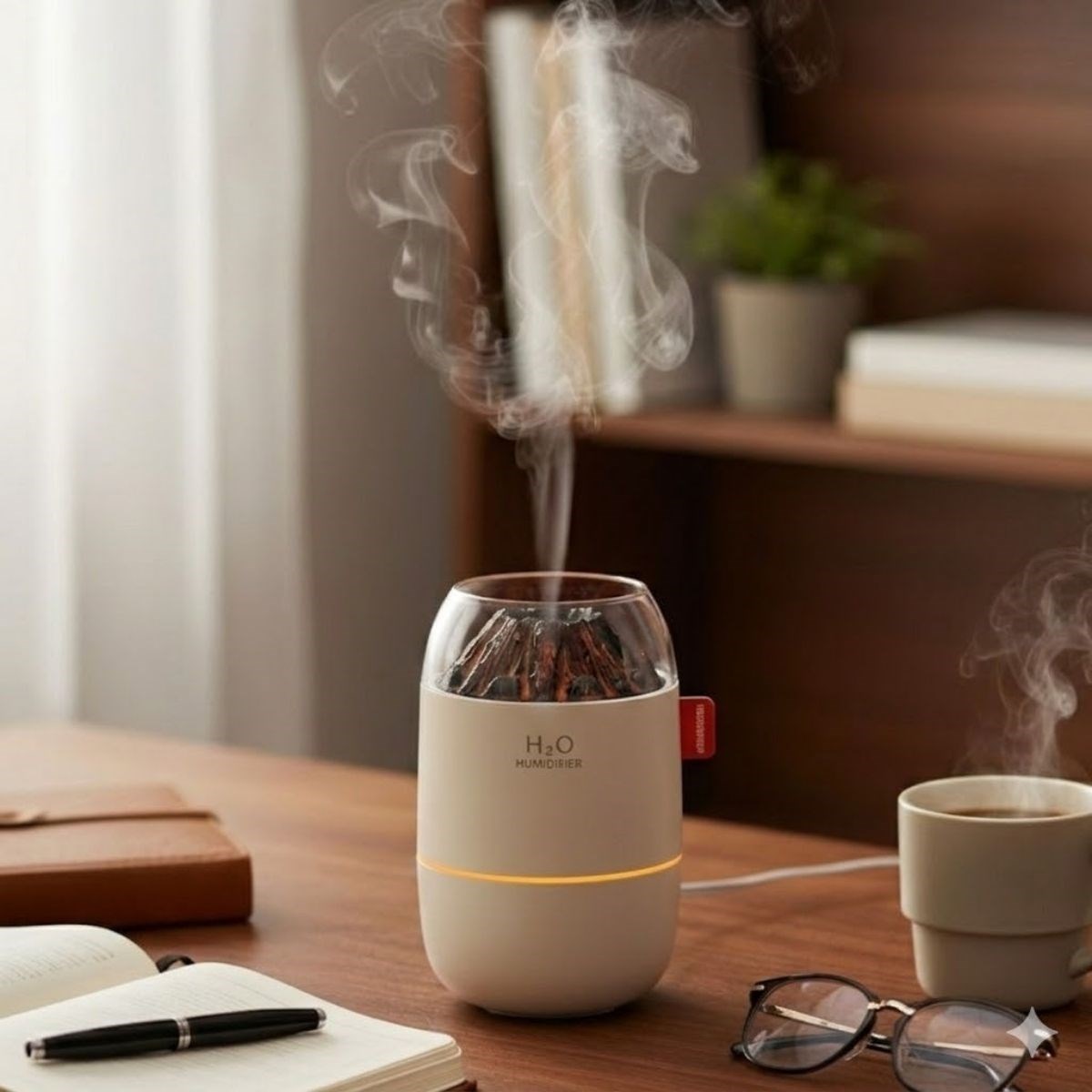 Ahşap Odun Ateşi Tasarımlı 280 Ml Ultrasonik Hava Nemlendirici &amp; Aroma Difüzör – Soğuk Buhar Makinesi, Led Işıklı, Ortam Nemlendirici