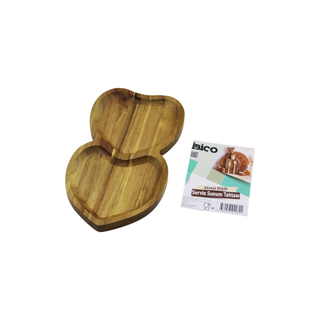 AKASYA KALPLİ  2 BÖLMELİ  AHŞAP SERVİS SUNUM TEPSİ - TAHTASI  25 X 14 X 1.4CM