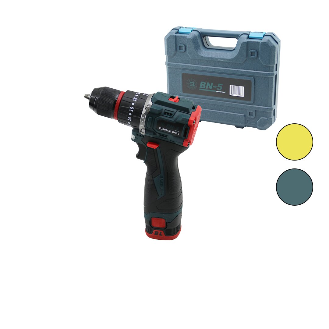 KÖMÜRSÜZ SARI VEYA  MAVİ RENK ŞARJLI DARBELİ MATKAP - UÇ SETİ 1550 RPM24V - 5.0 Ah2-BATARYA