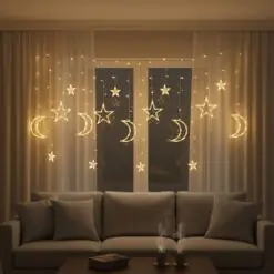 Ay ve Yıldız Figürlü Kumandalı 12 Sarkıtlı 120 LED Dekor Işık – Dekoratif Ortam ve Masaüstü Aydınlatması