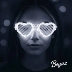 Beyaz LED Işıklı Kalp Gözlük – 3 Modlu Parti - Glow Gözlüğü