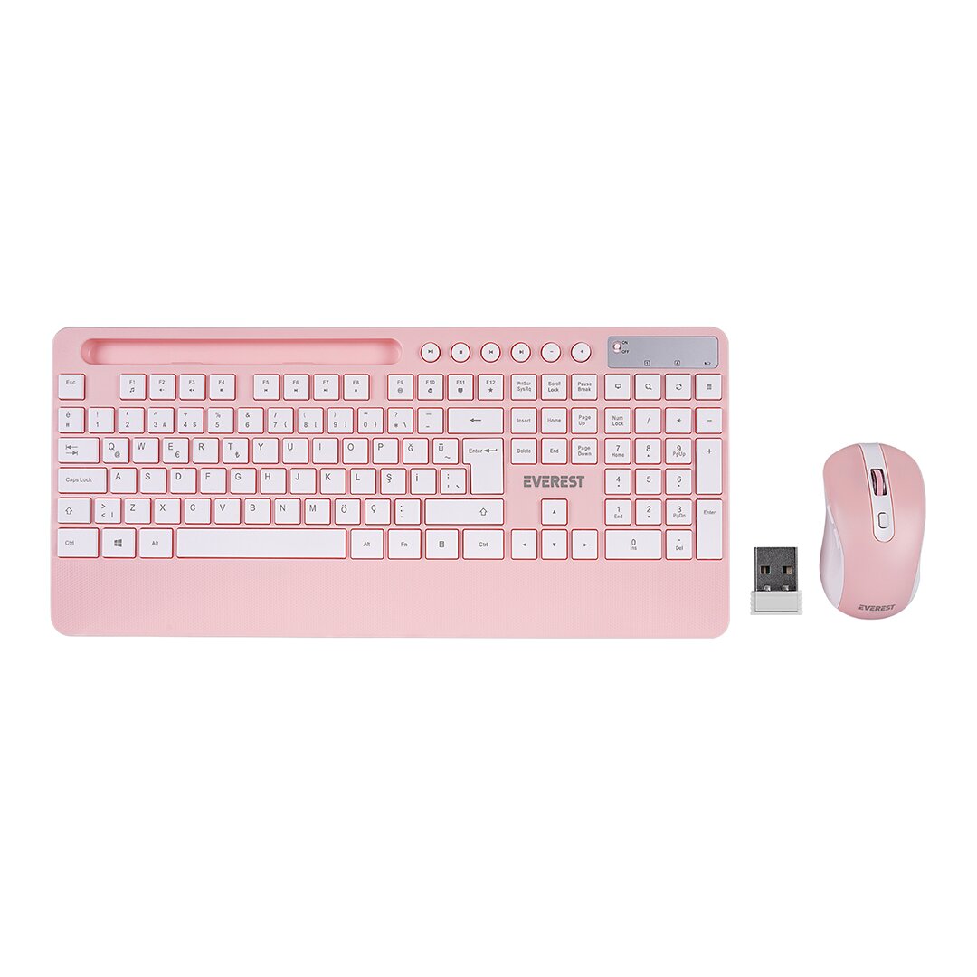 BEYAZ - PEMBE KABLOSUZ KLAVYE - MOUSE SETİ TABLET - TELEFON STANDLI Q KALVYE