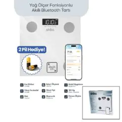 BEYAZ YAĞ ÖLÇER AKILLI BLUETOOTH CAM BASKÜL PİLLİ 180KG/50GR 26X26CM 8-KİŞİ HAFIZA LCD EKRAN ℃ GÖSTERGE SBS-4472
