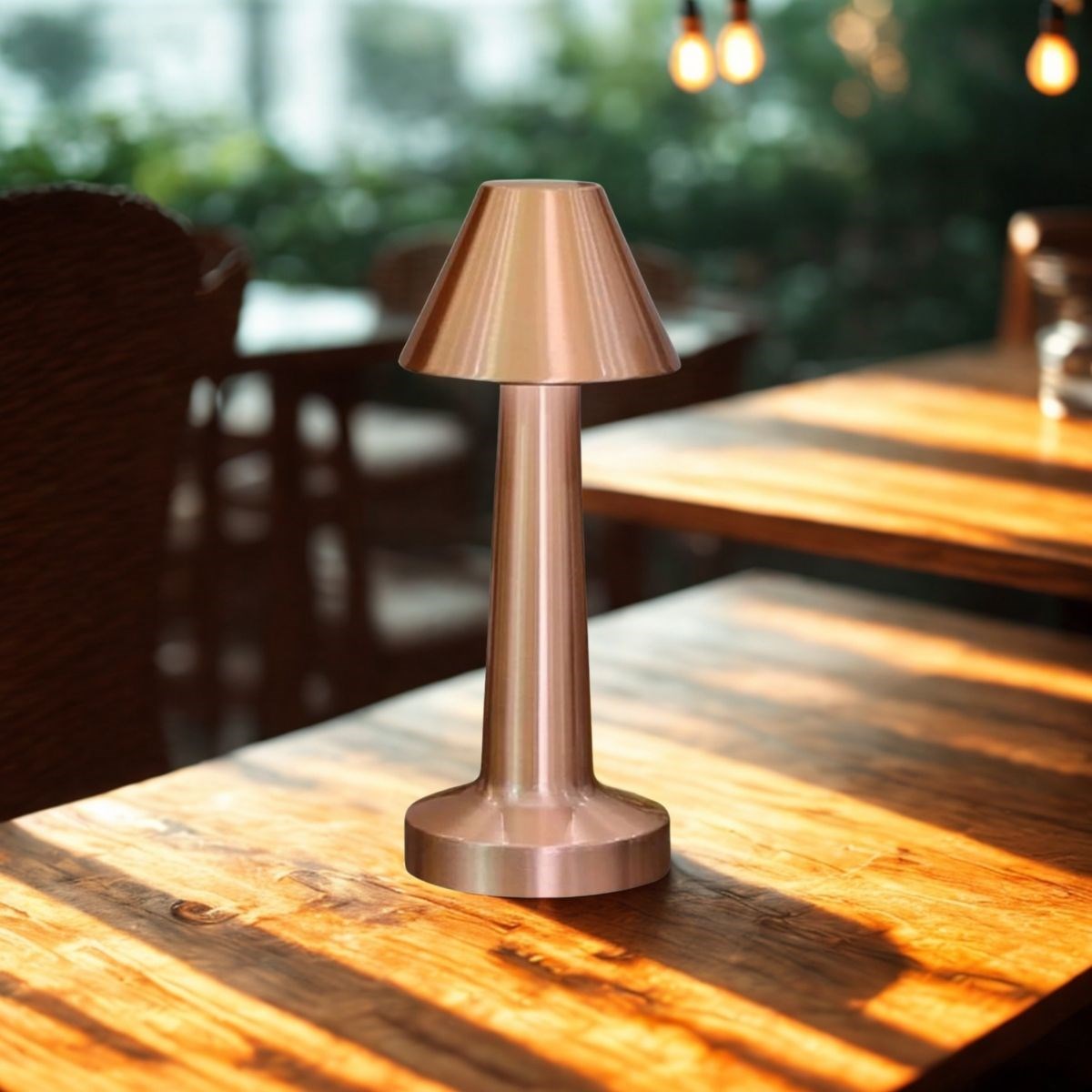 Çatı Model Bronz Renk Şarjlı Dokunmatik 3 Renkli LED Masa Lambası