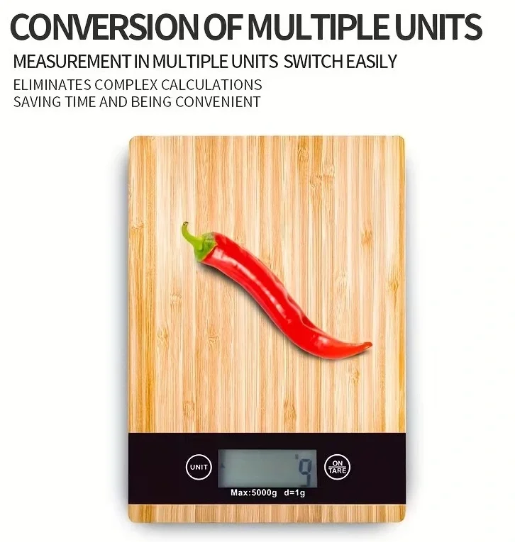 Crown Dijital Hassas Mutfak Tartısı - Terazisi-Hassas Ölçüm 5kg Bambu Görünümlü